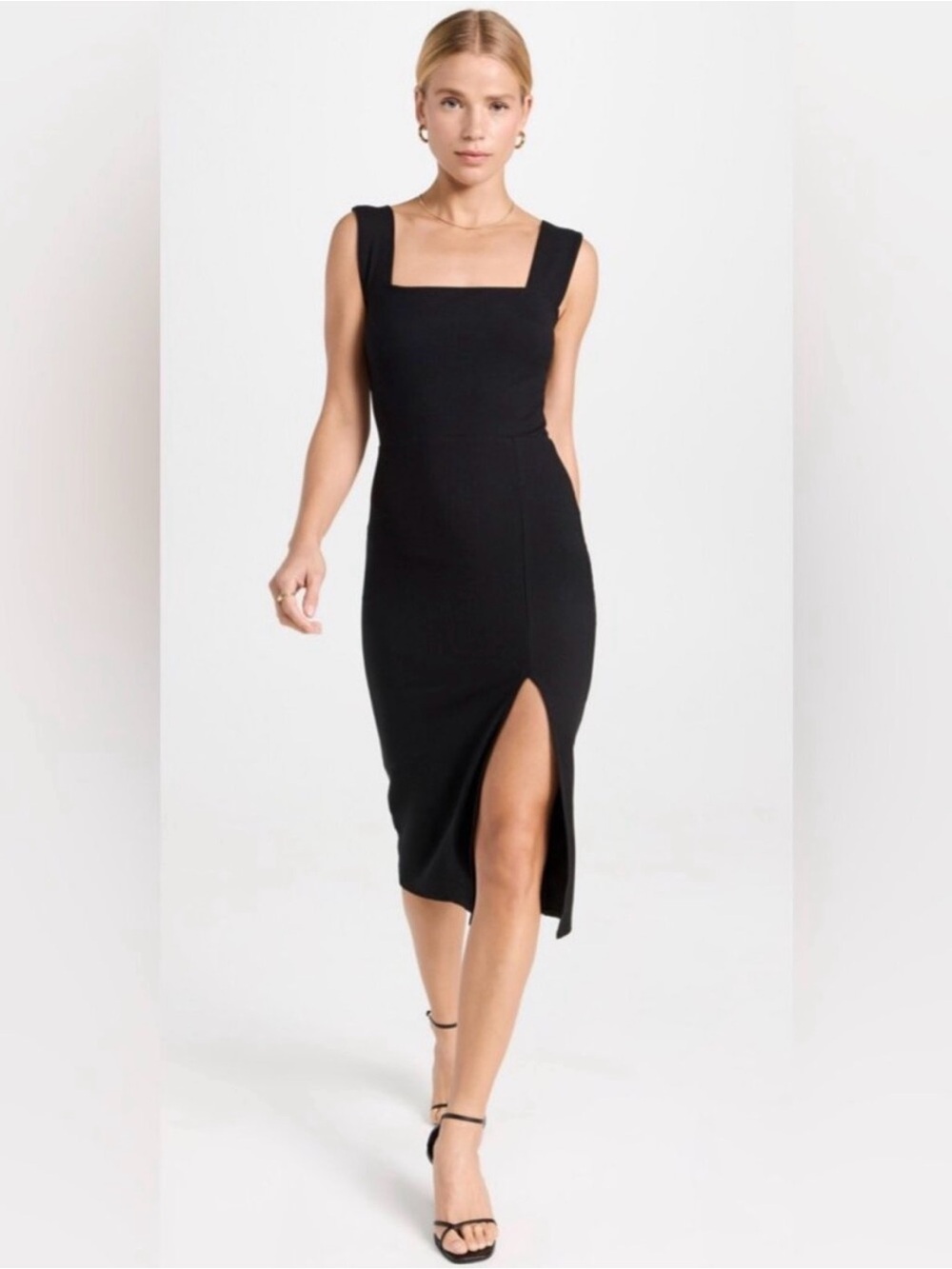 Reformation Cassi Black Knit Midi Dress Square Neck Sleeveless Womens Medium